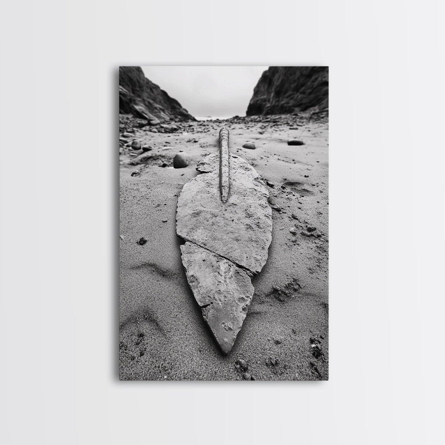 Fossil Rock Shore, Beach Minimalism, Sand Texture Art, Canvas Print, Coastal Wall Art, Natural History Decor, Abstract Earthy Art