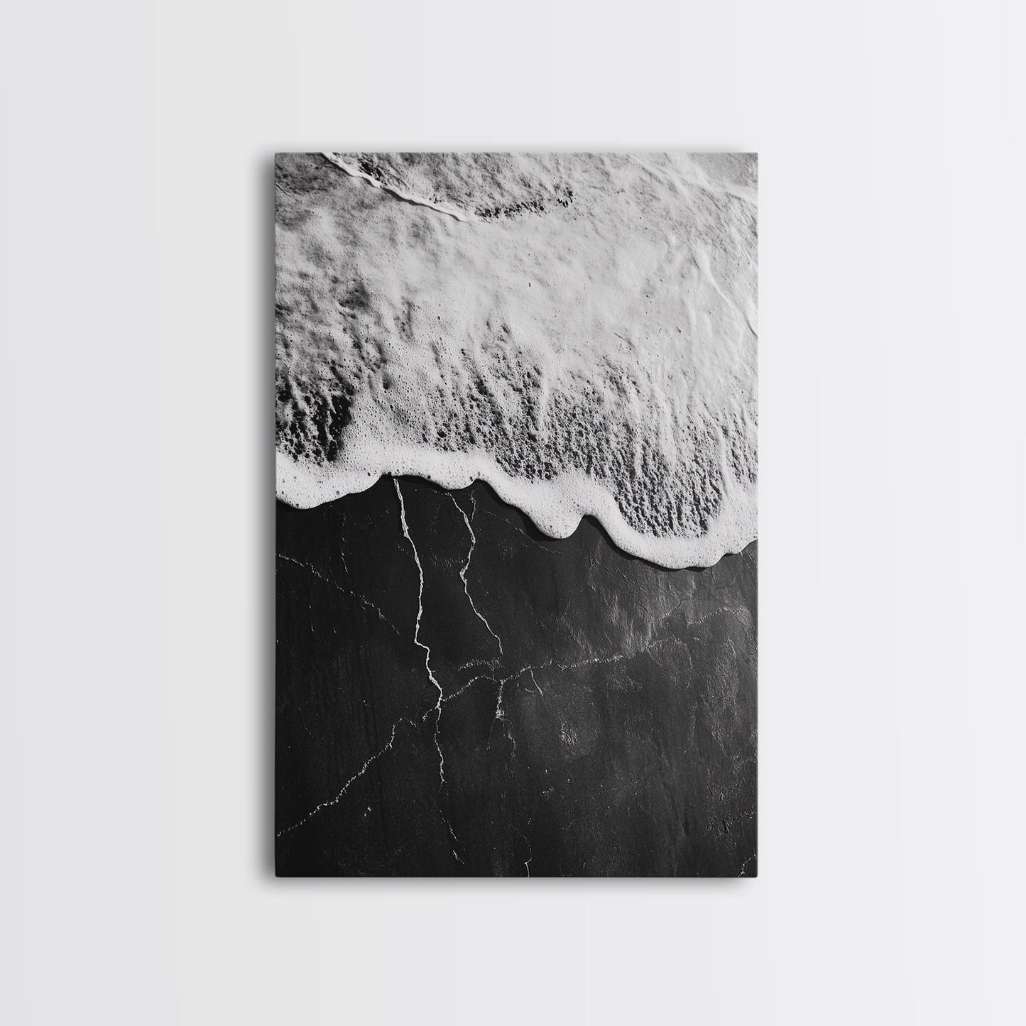 Wave Edge, Cracked Earth, Tide Meets Stone, Nature Contrast, Canvas Print, Abstract Ocean Art, Minimalist Wall Decor, Bathroom Artwork