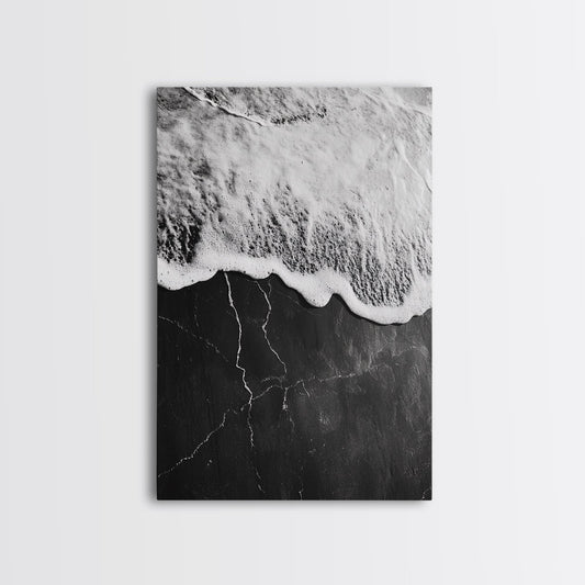 Wave Edge, Cracked Earth, Tide Meets Stone, Nature Contrast, Canvas Print, Abstract Ocean Art, Minimalist Wall Decor, Bathroom Artwork