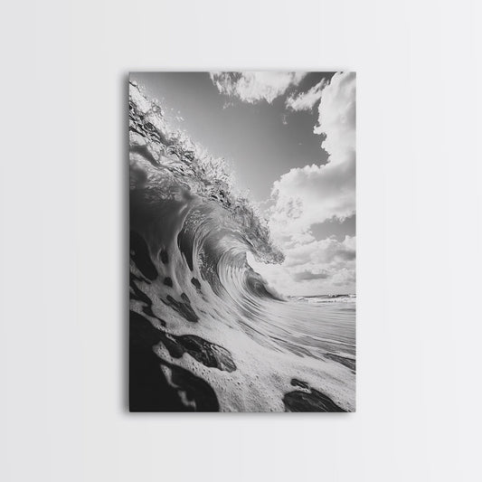 Crashing Ocean Wave, Surf Motion Art, Coastal Energy Print, Seascape Minimalism, Framed Canvas Print, Bathroom Wall Decor, Modern Beach Art