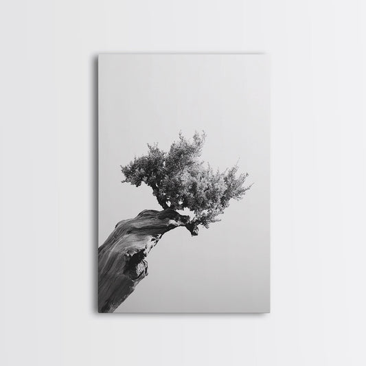 Bonsai Tree, Windswept Wood, Minimal Zen, Canvas Print, Japanese Style Art, Wabi Sabi Decor, Monochrome Botanical Wall Accent