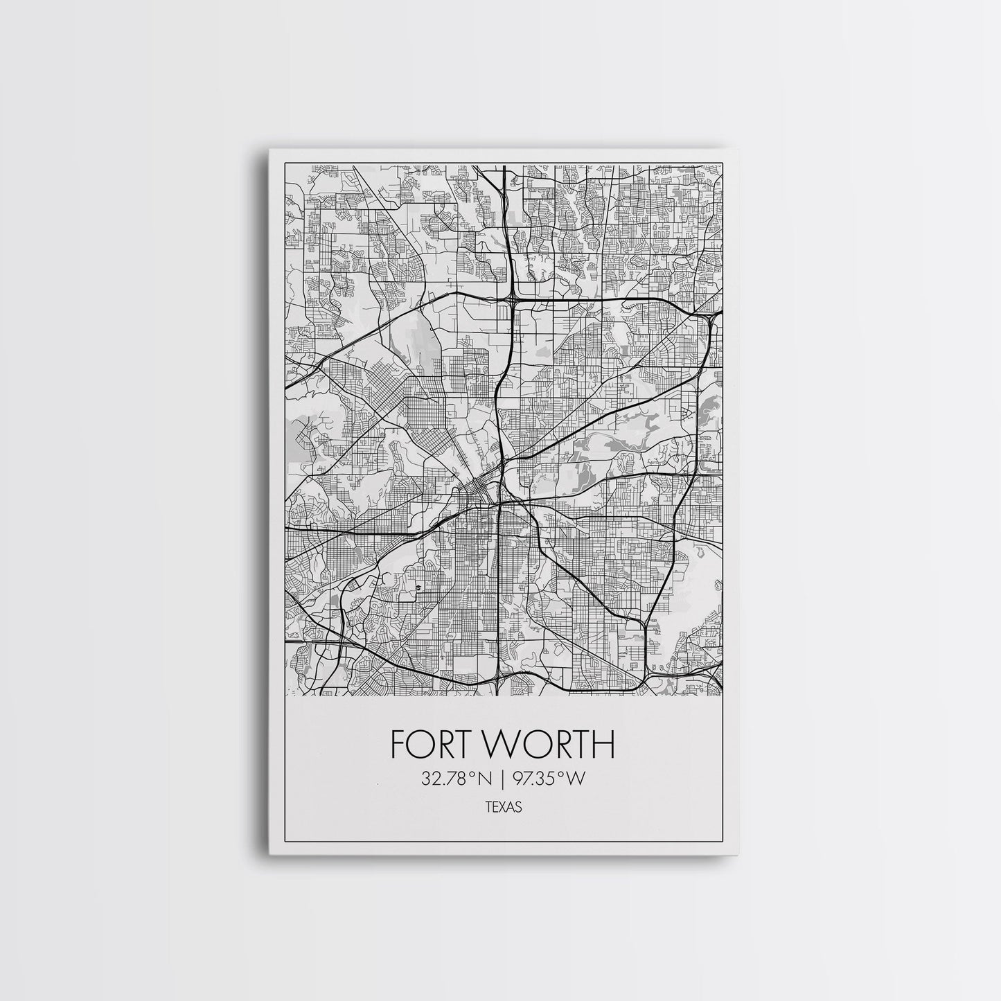 Fort Worth Street Map, Texas Map, City Map Art, Minimalist Art, Wall Art, Canvas Print, Travel Wall Art, Gifts For Women, Man Cave Décor