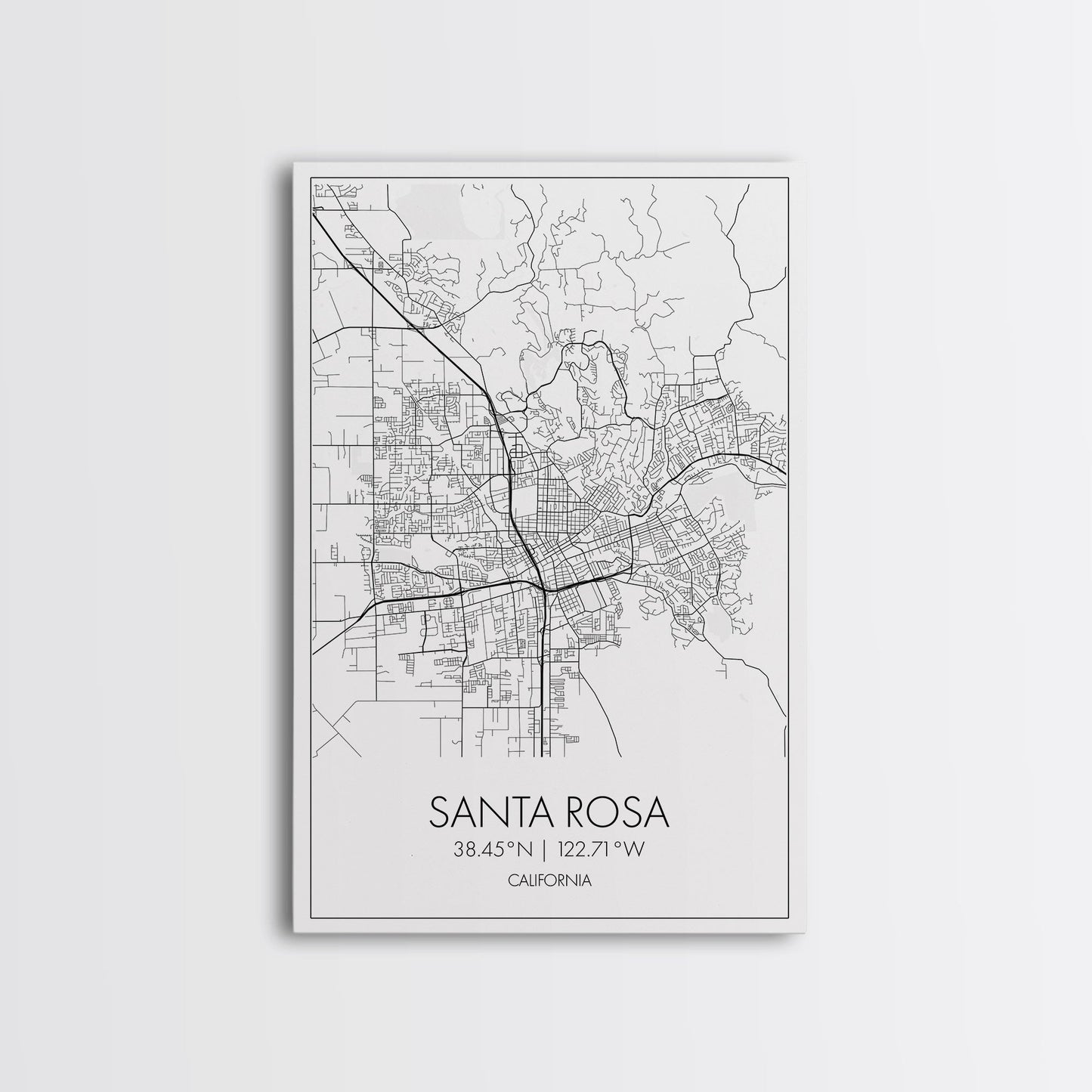 Santa Rosa Street Map, California Map, City Map Print, Minimalist Art, Wall Art, Canvas Print, Bedroom Wall Art, Travel Gift, Travel Art