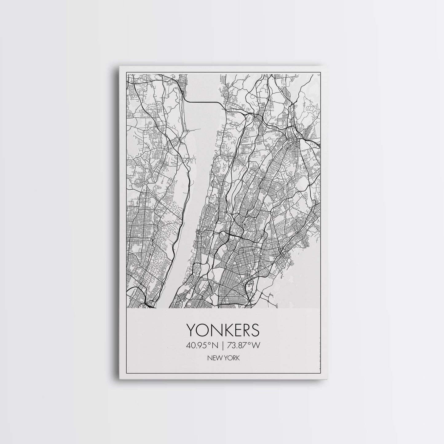 Yonkers Street Map, New York Map, City Map Print, Minimalist Art, Wall Art, Canvas Print, Travel Wall Art, Map Gift, Dorm Room Decor