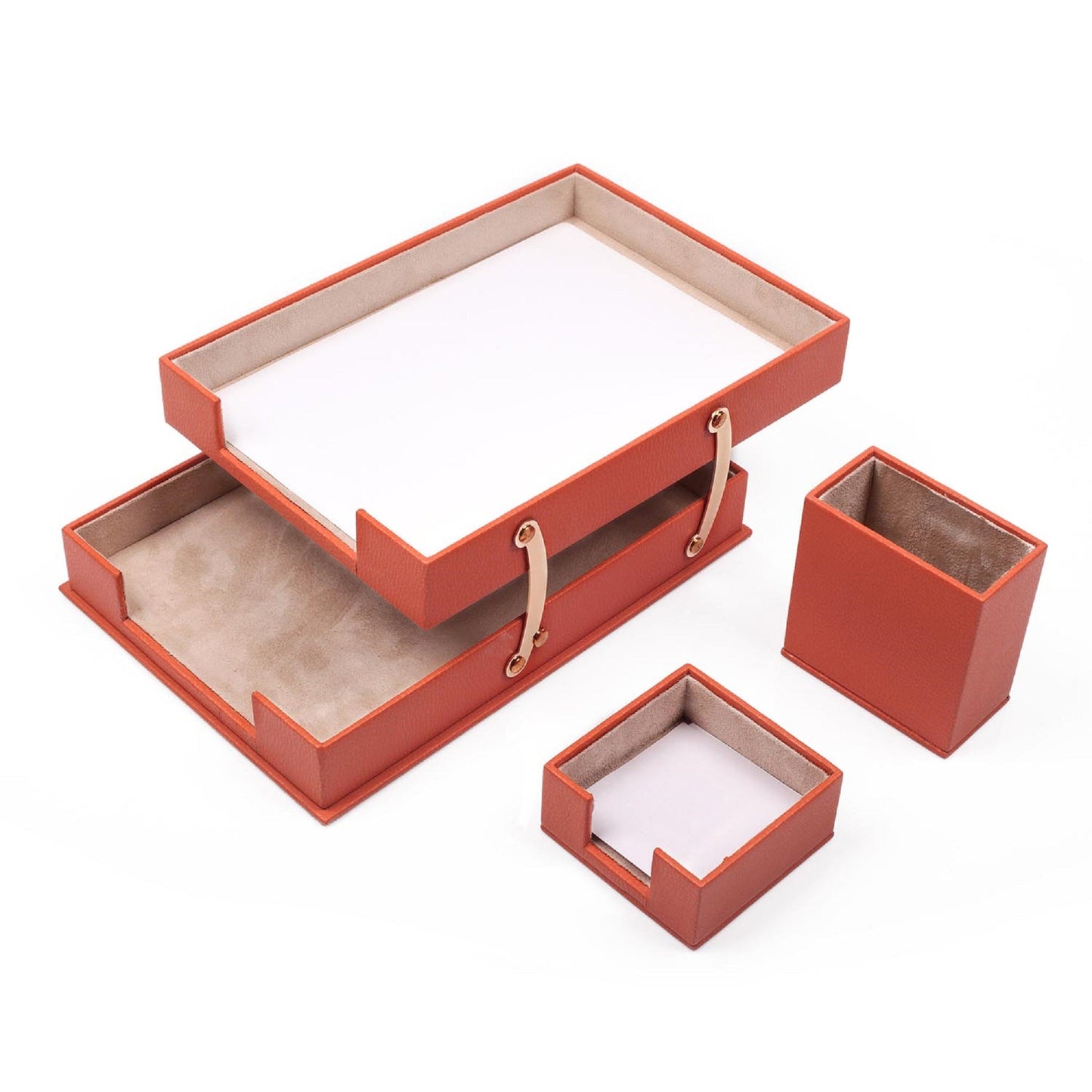 MOOG Leather Desk Set-3 Accessories-Double Document Tray - Black - 3 PCS