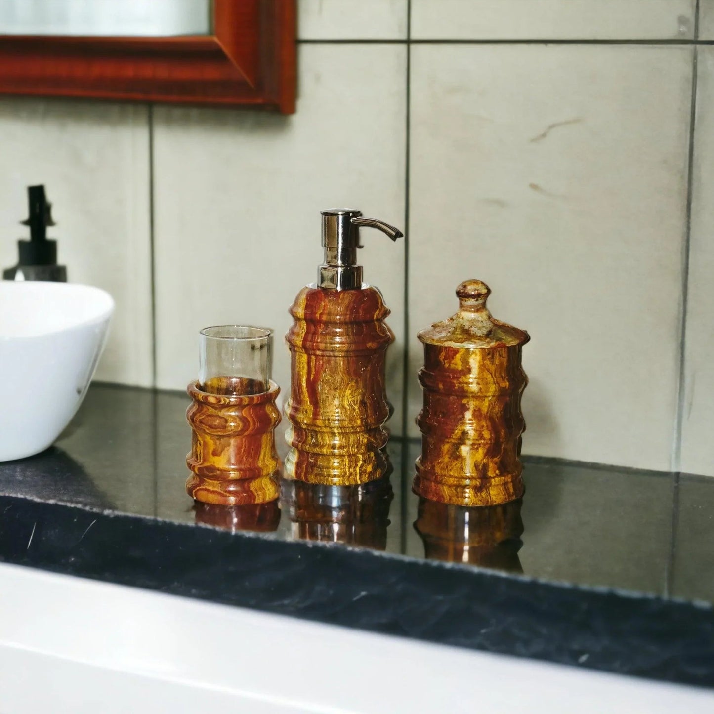 3 Piece Bathroom Set -of Bengal Collection Multi-Brown Onyx