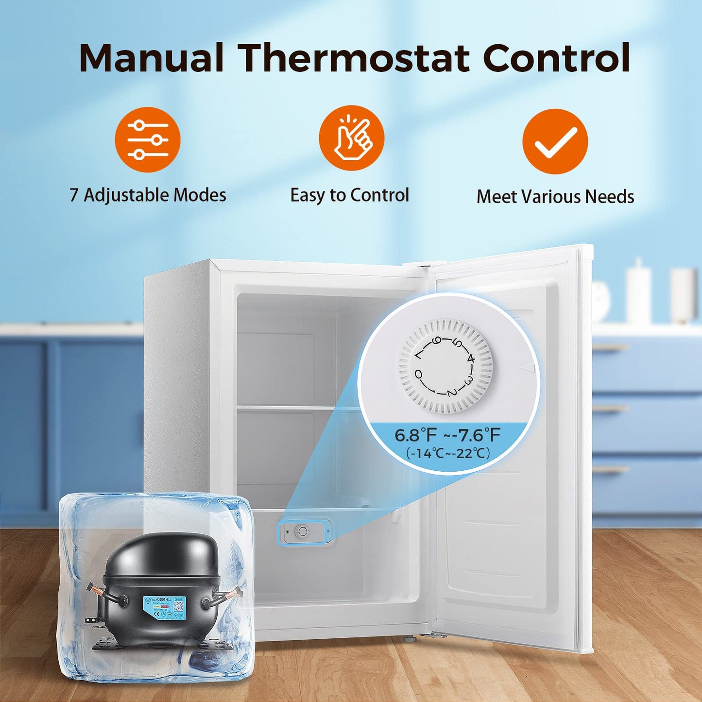 Kismile Upright Freezer,3.0 Cu.ft Mini Freezer with Reversible Single Door