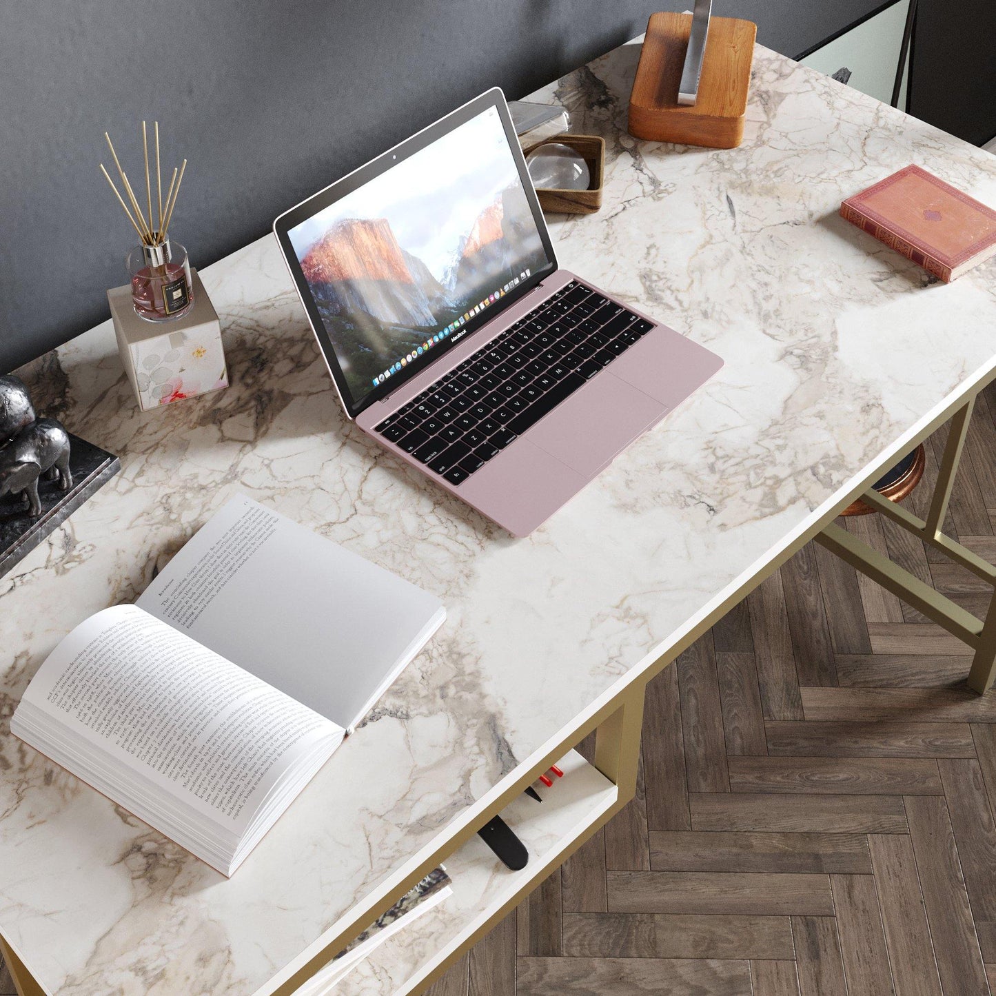 Victory 47'' Wide Metal Engineered Wood Computer Desk with Shelf