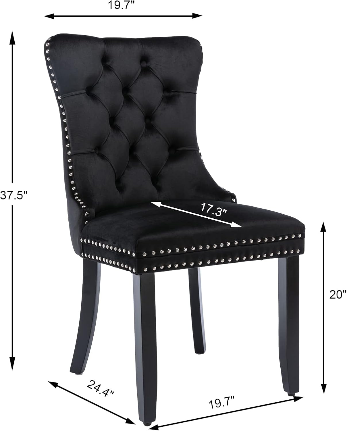 Black Velvet Dining Chairs Set of 4 with Solid Wood Legs