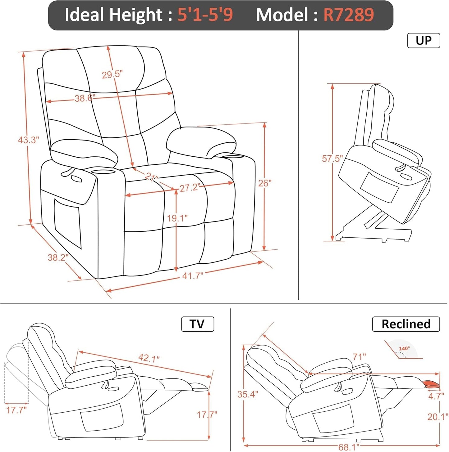 Power Lift Recliner Dark Brown Extended Footrest Chair