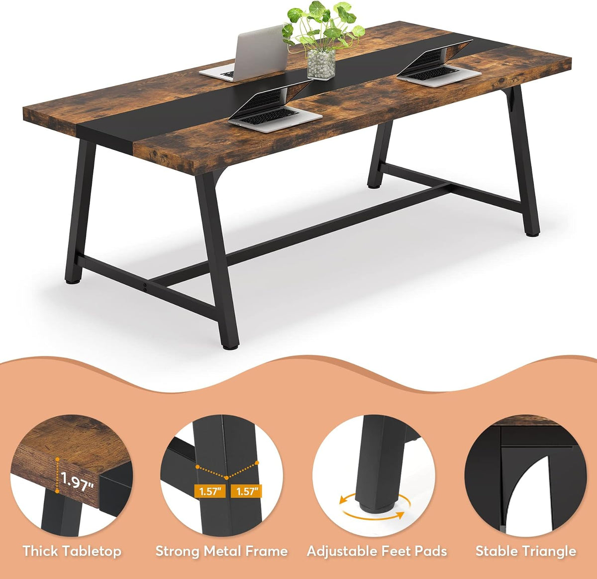 Modern Rectangular Conference Table for 6-8 People