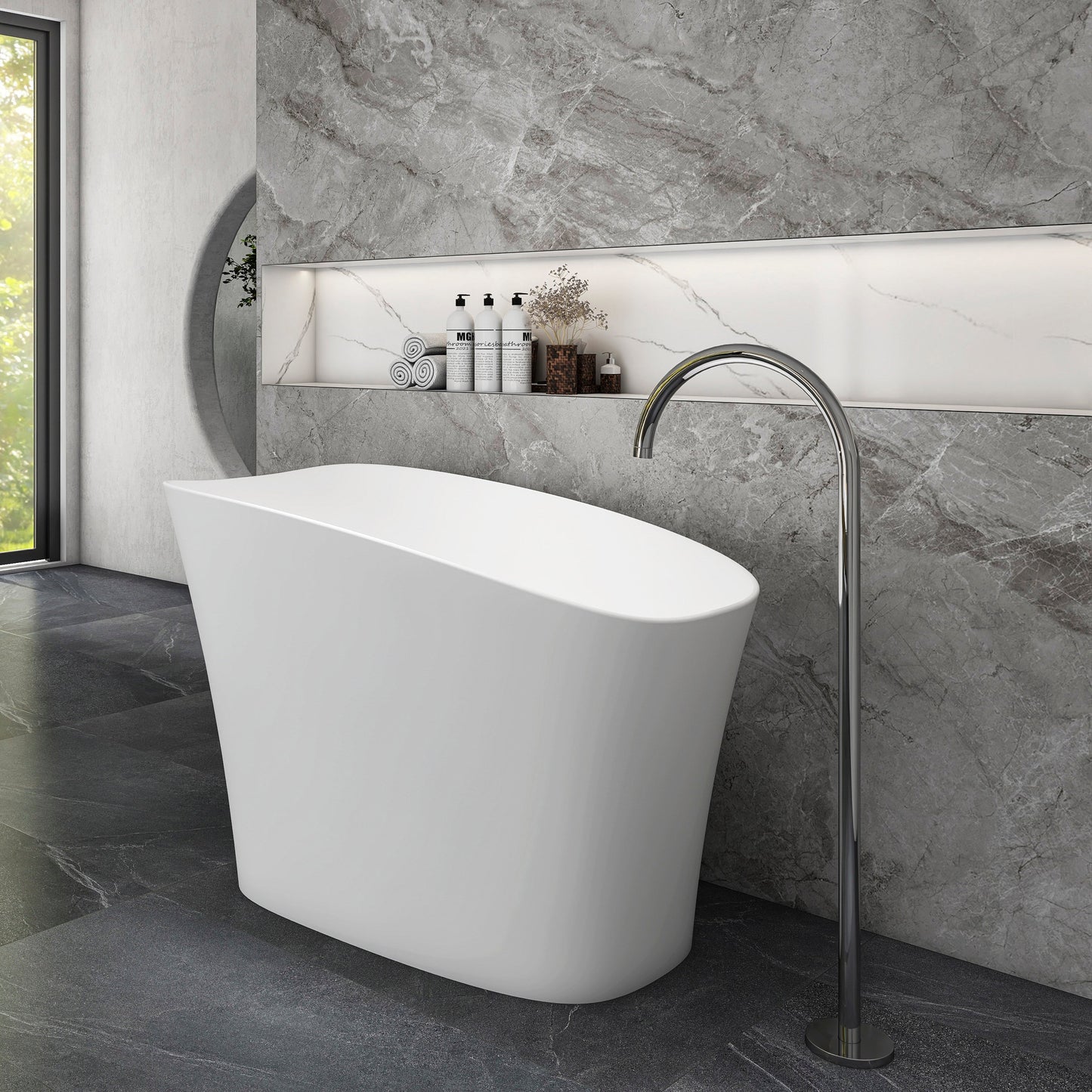 51-Inch Freestanding Solid Surface Deep Soaking Bathtub with Seat