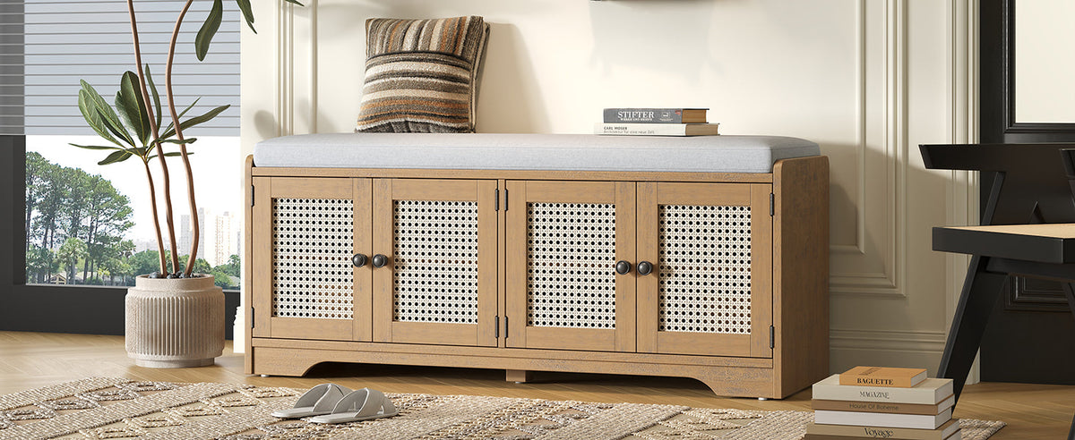 TREXM Rustic Storage Bench Multifunctional Wood Entryway Shoe Bench