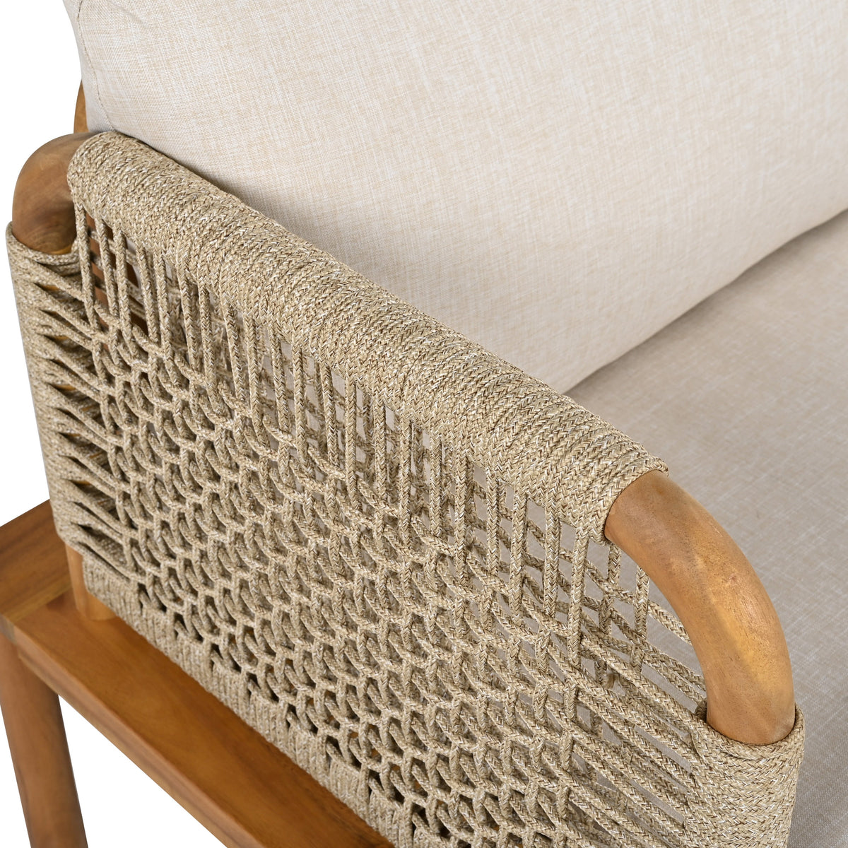 Outdoor Acacia Wood and Rope Club Chair with Cushions (Set of 2)