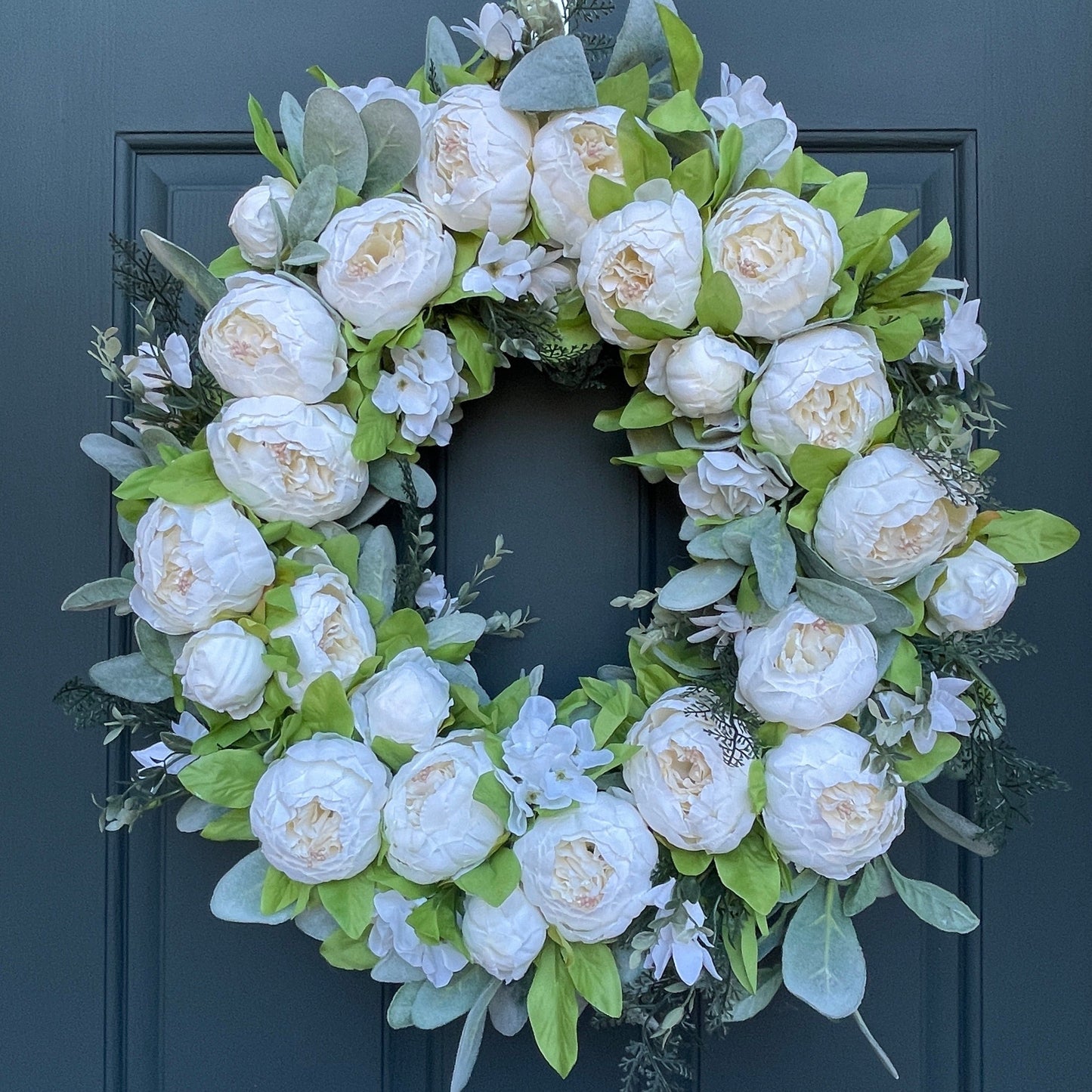 White Peony & Lambs Ear Wreath