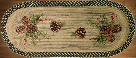 Braided Rug 48-inch Oval-Pine Cone and Berries