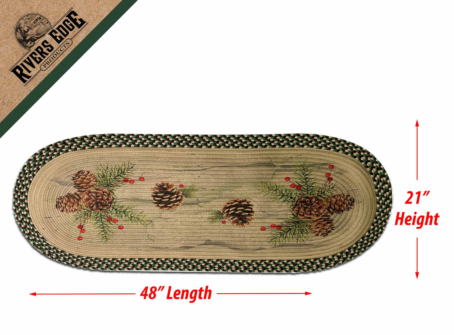 Braided Rug 48-inch Oval-Pine Cone and Berries