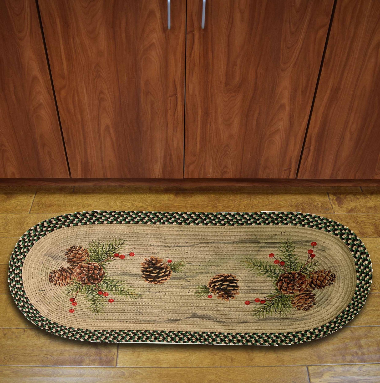 Braided Rug 48-inch Oval-Pine Cone and Berries