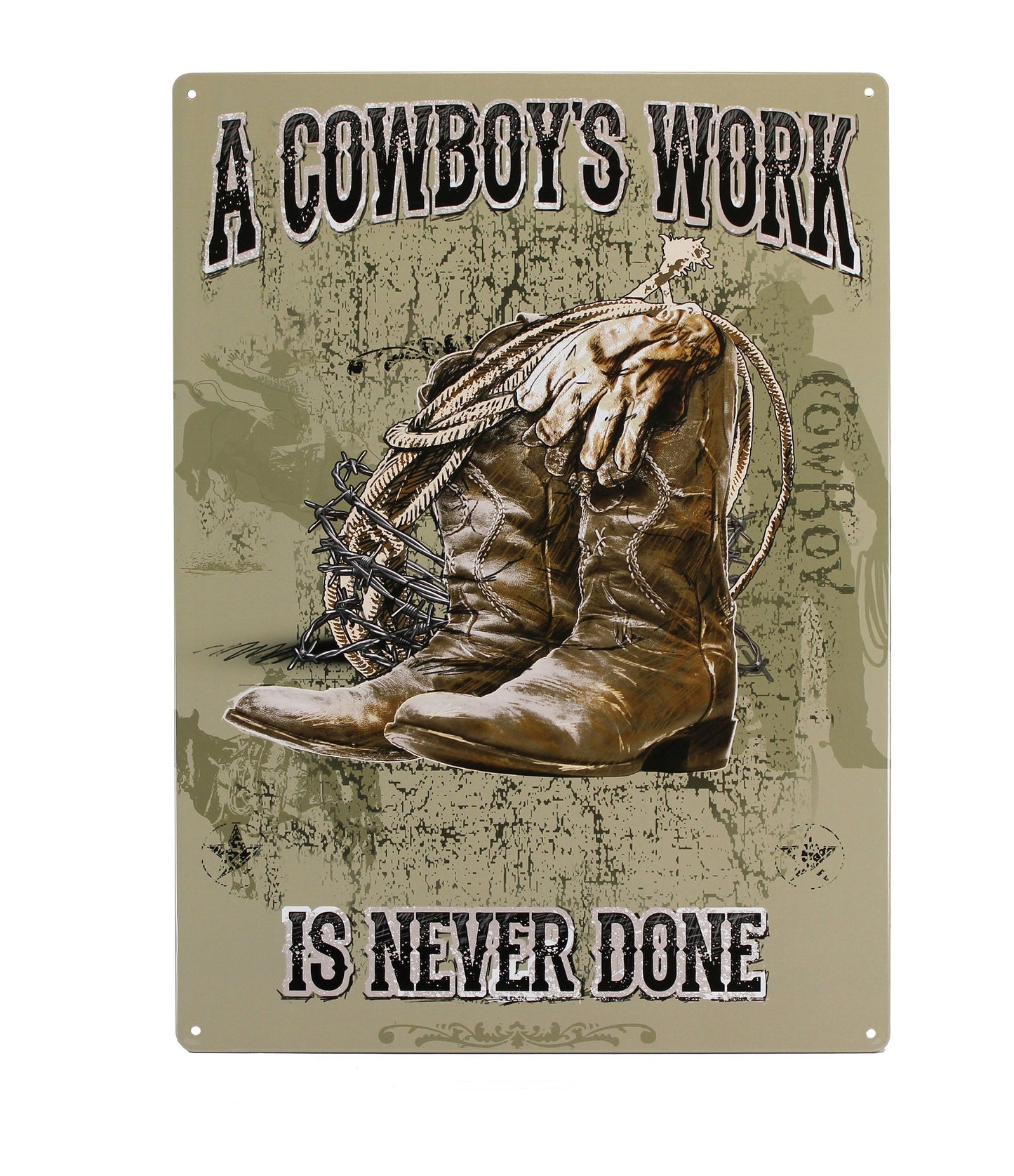 Tin Sign 12in x 17in-Cowboys Work