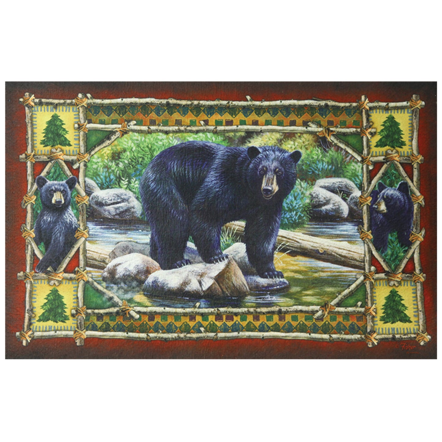 Door Mat Rubber 26in x 17in-Bear Scene