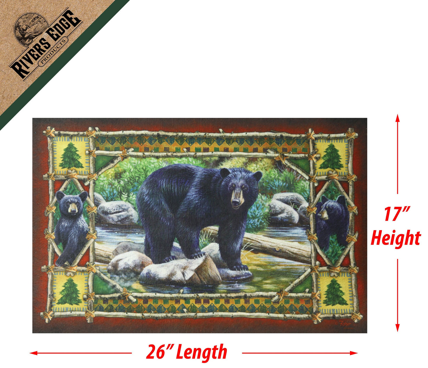 Door Mat Rubber 26in x 17in-Bear Scene