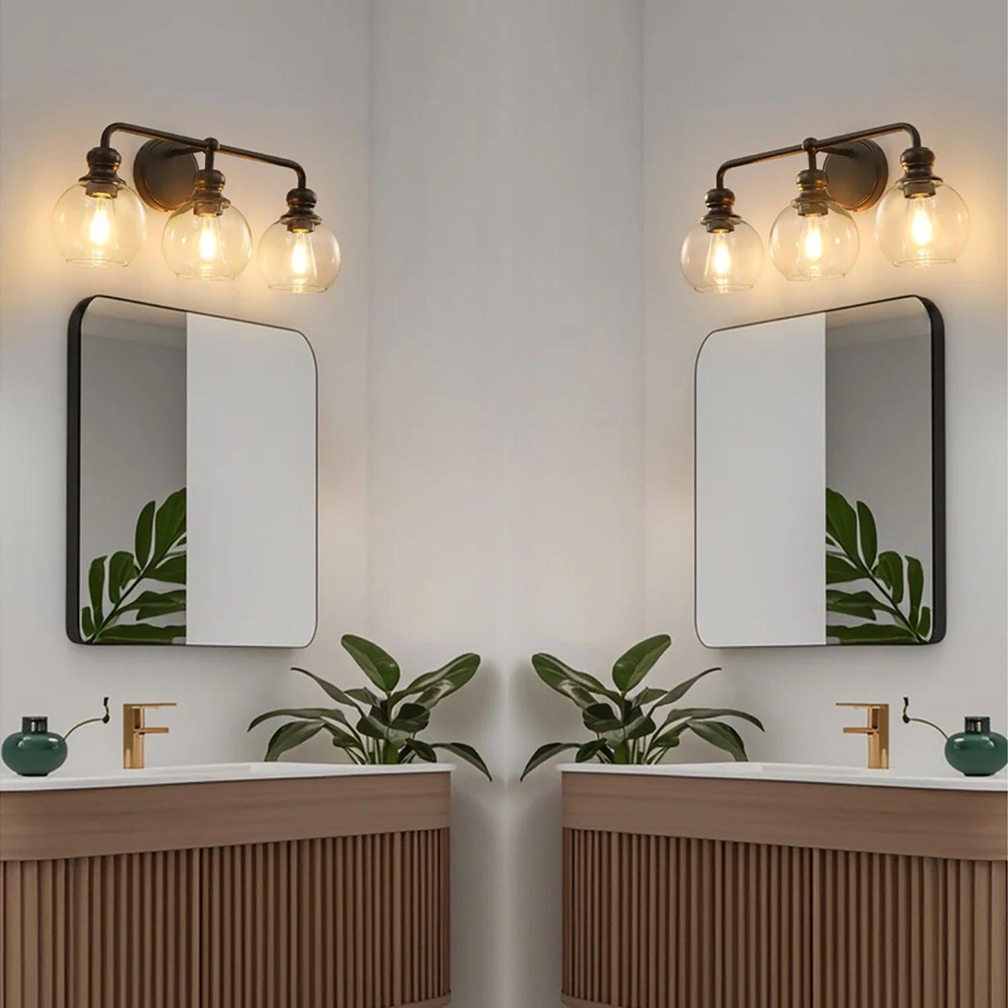 Irvine Black Modern Clear Glass 3-Light Vanity Light