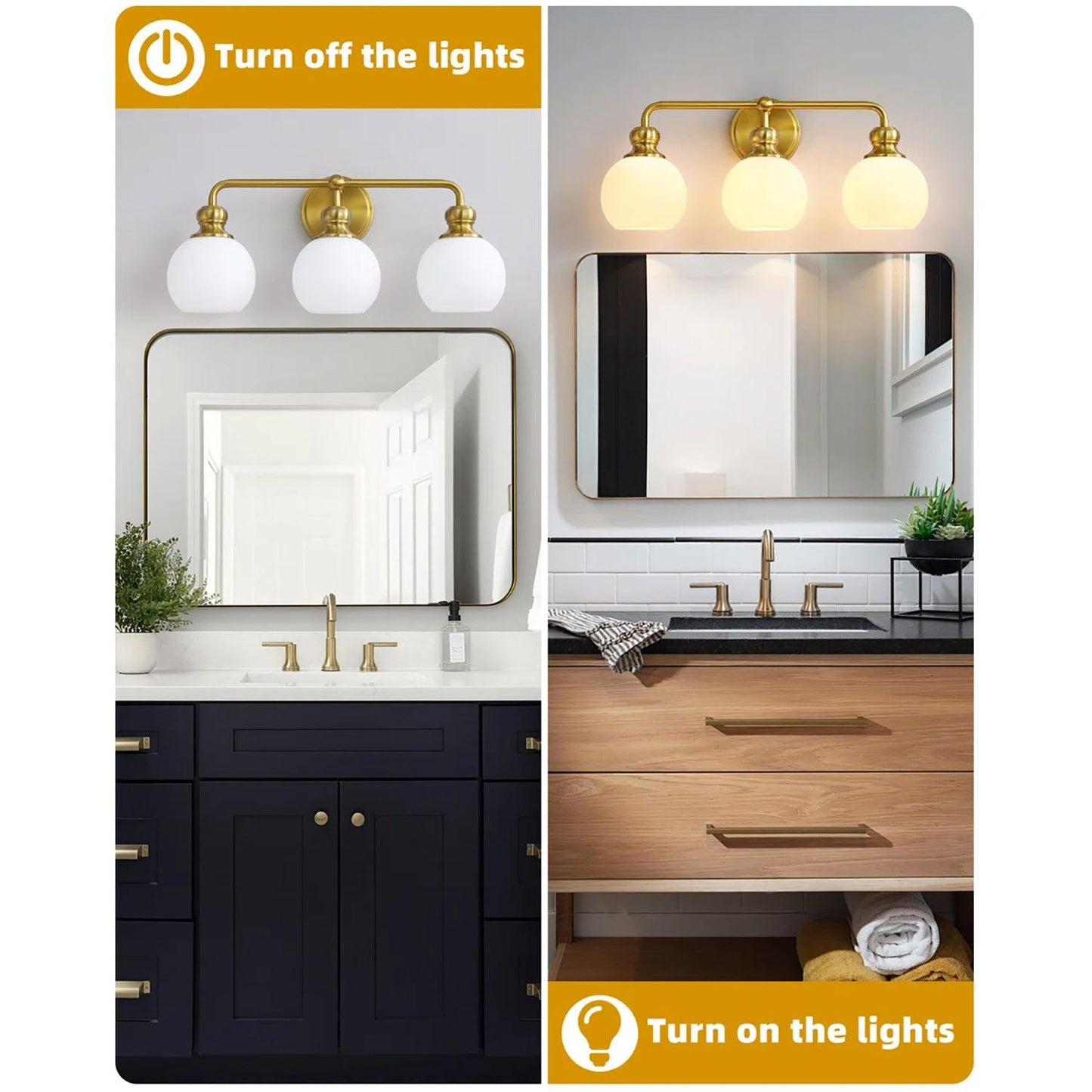 Irvine Gold Modern Frosted Glass 3-Light Vanity Light