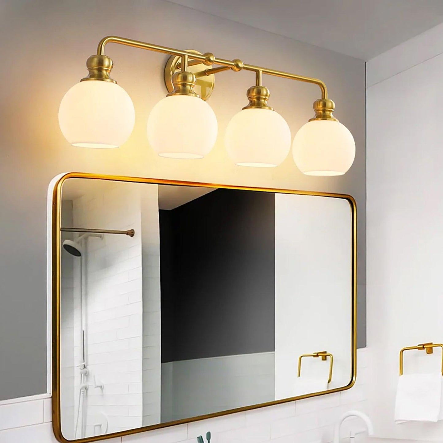 Irvine Gold Modern Frosted Glass 4-Light Vanity Light