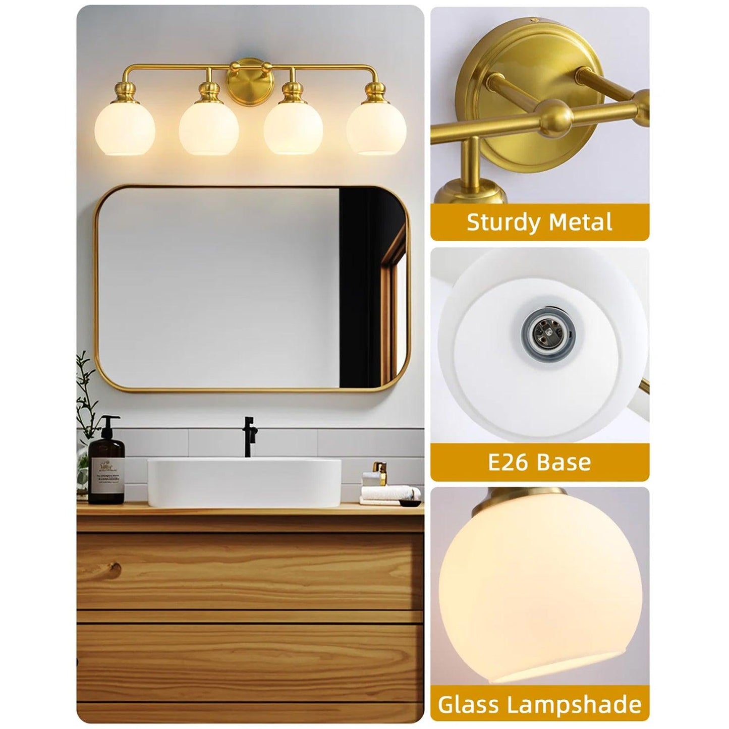 Irvine Gold Modern Frosted Glass 4-Light Vanity Light