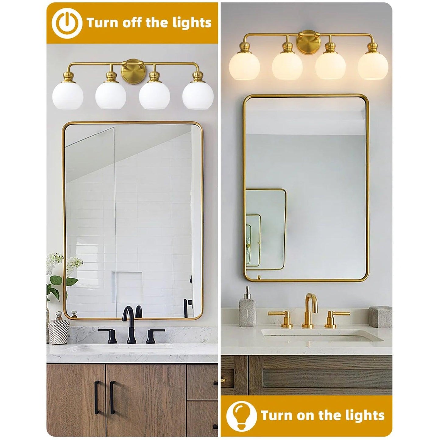 Irvine Gold Modern Frosted Glass 4-Light Vanity Light