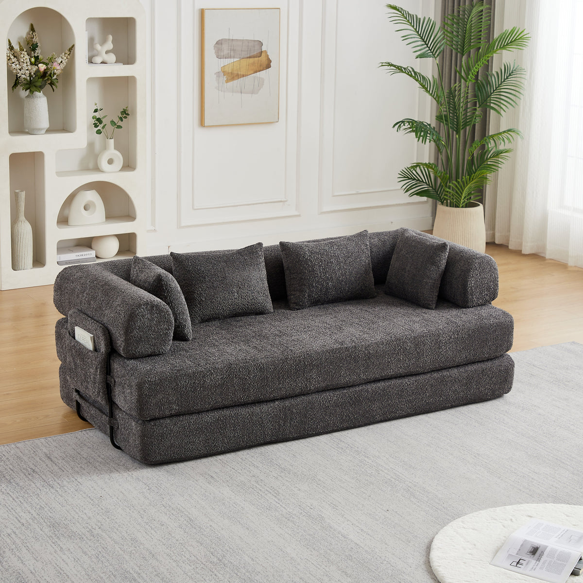 78.7-Inch Convertible Sleeper Sofa Bed with Cylindrical Pillow