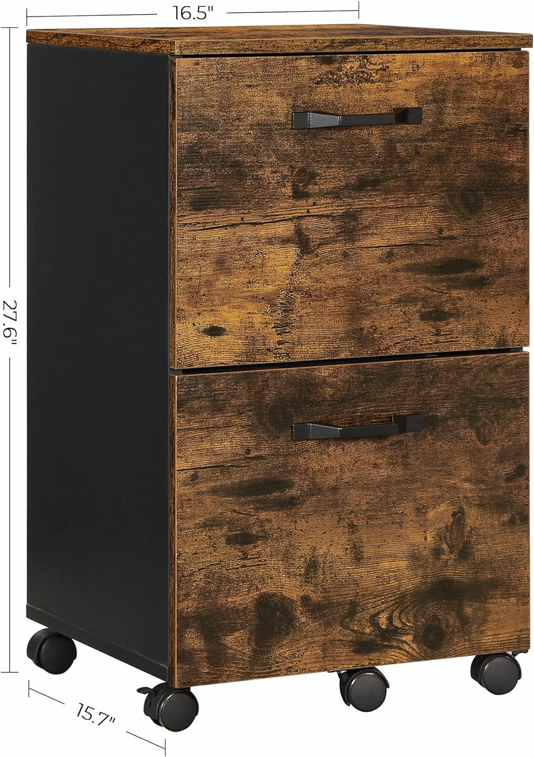 Two Drawer File Cabinet For Home Office Rolling Rustic Brown And Black Fits A4 And Letter Files