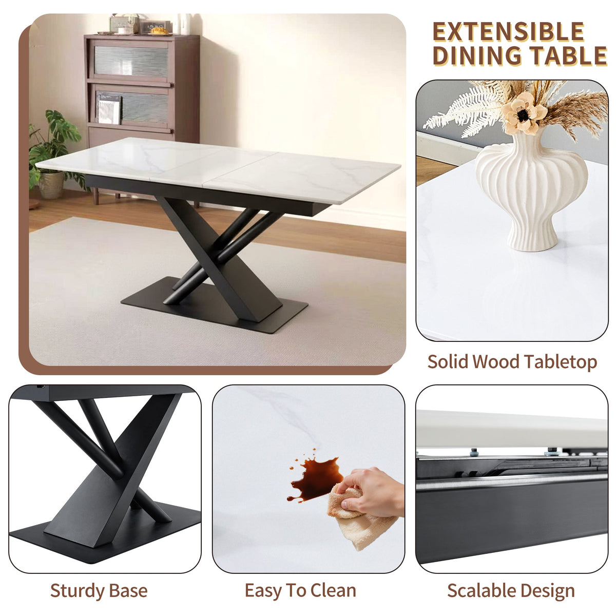 Modern Dining Table with Extendable Functionality