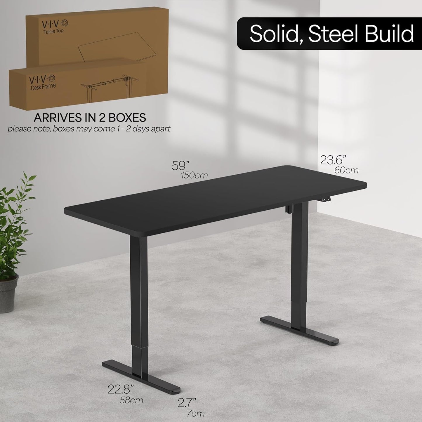 60 Inch Electric Height Adjustable Standing Desk Black