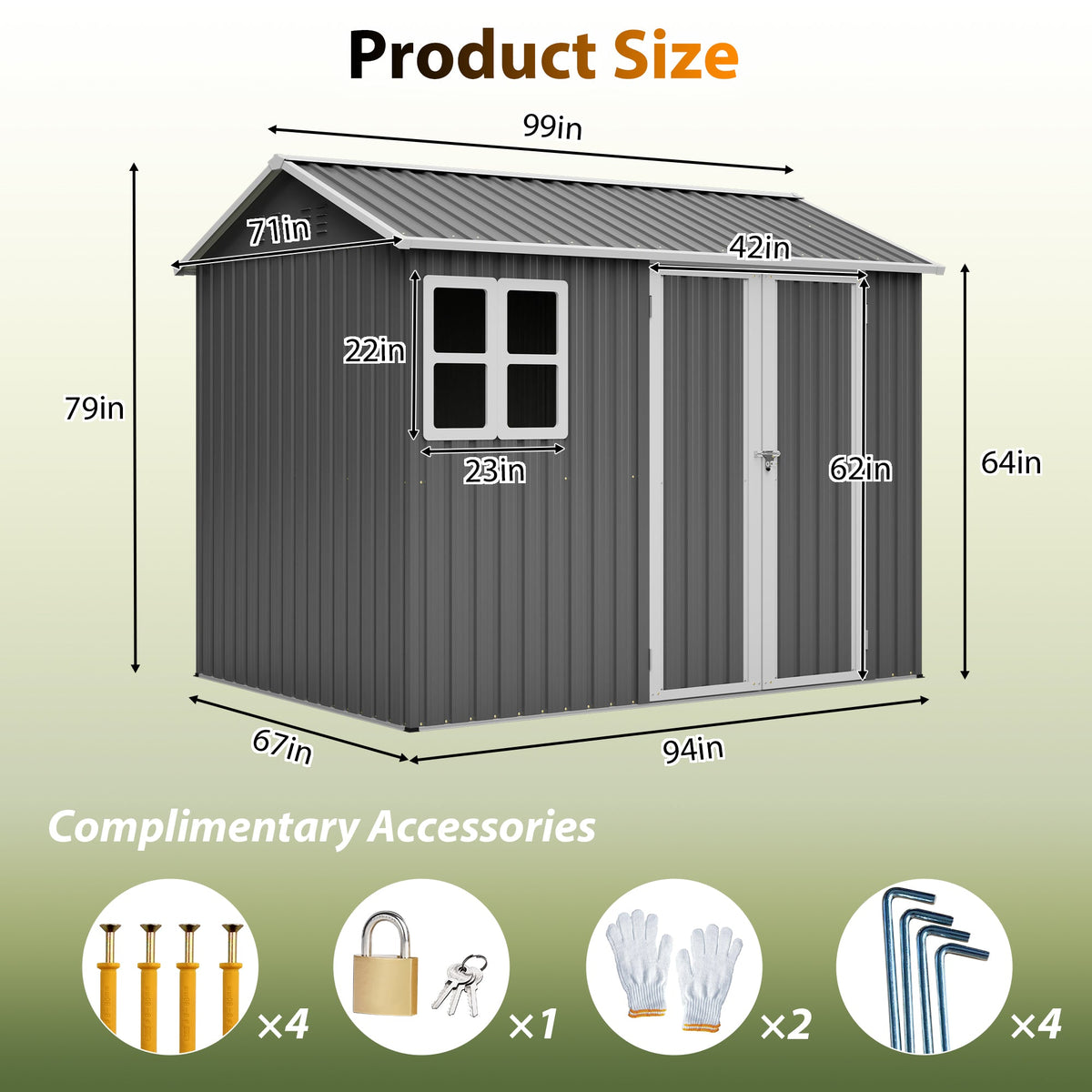8'x6' Large Steel Storage Shed with Window