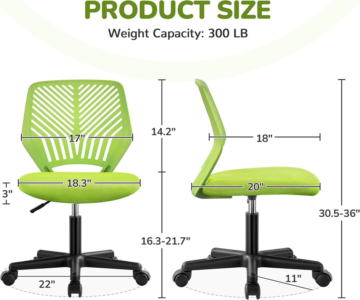 Kids Desk Chair Green Swivel Task Chair With Lumbar Support