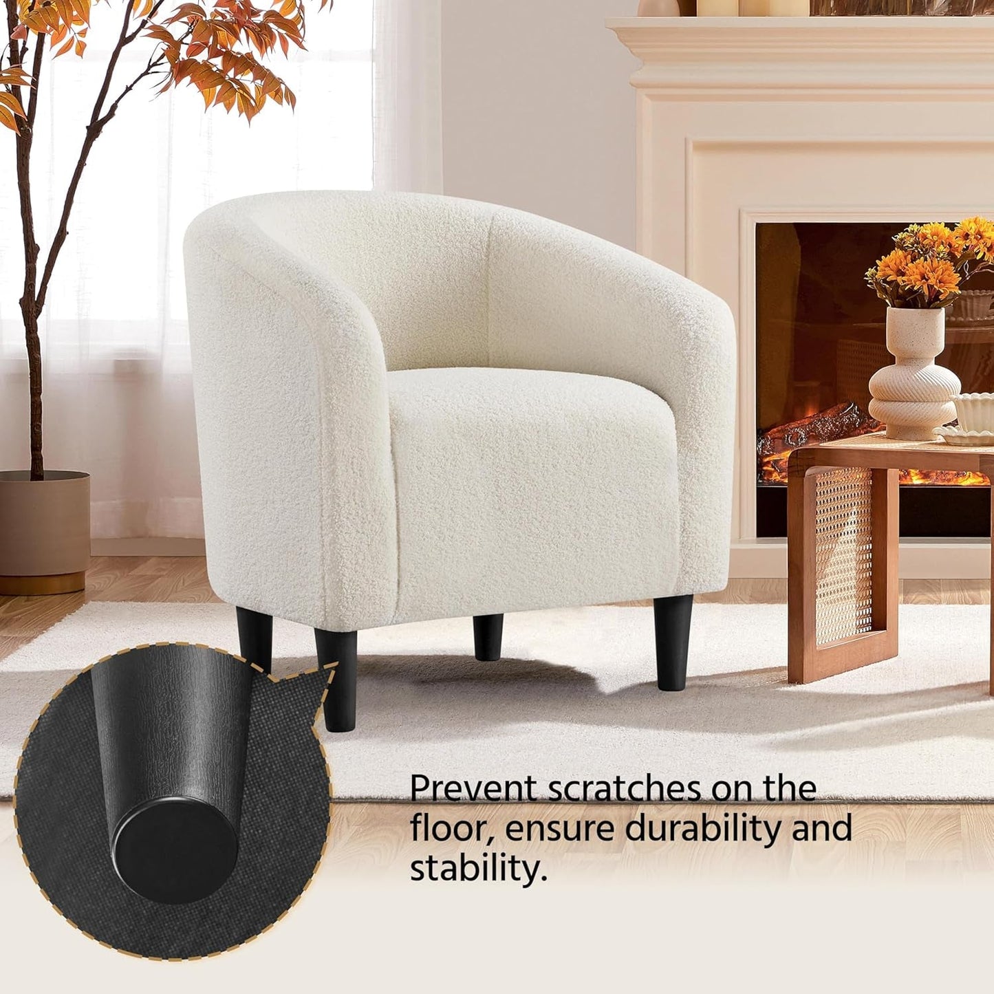 Ivory Barrel Chairs Boucle Living Room Duo Two Piece Set