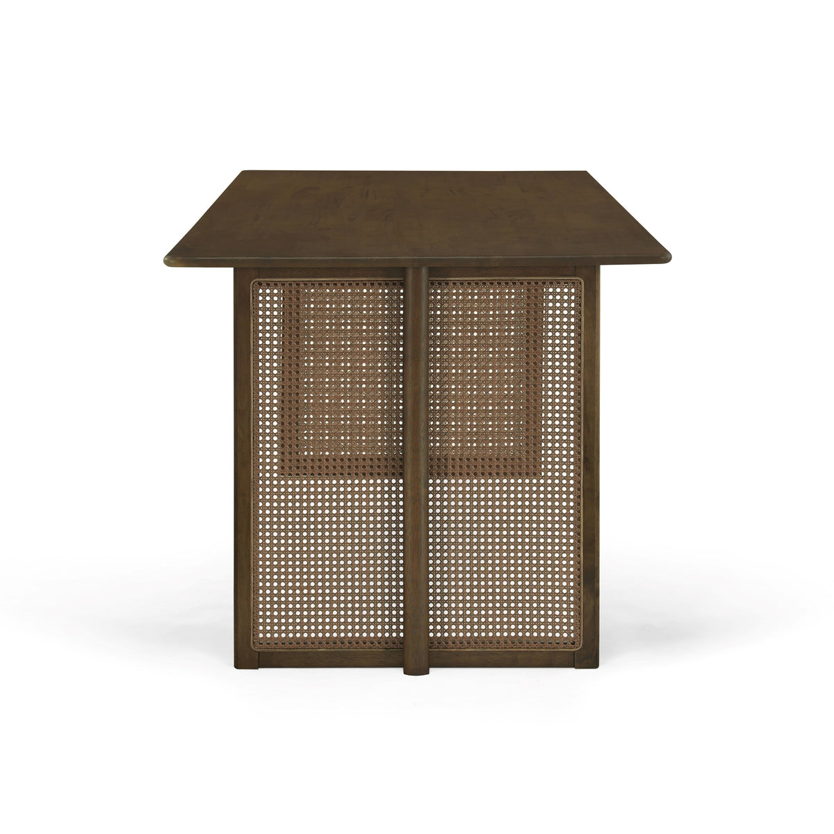 Walnut-Colored Rubber Wood Dining Set with Plastic Rattan – 1 Table + 2 Benches