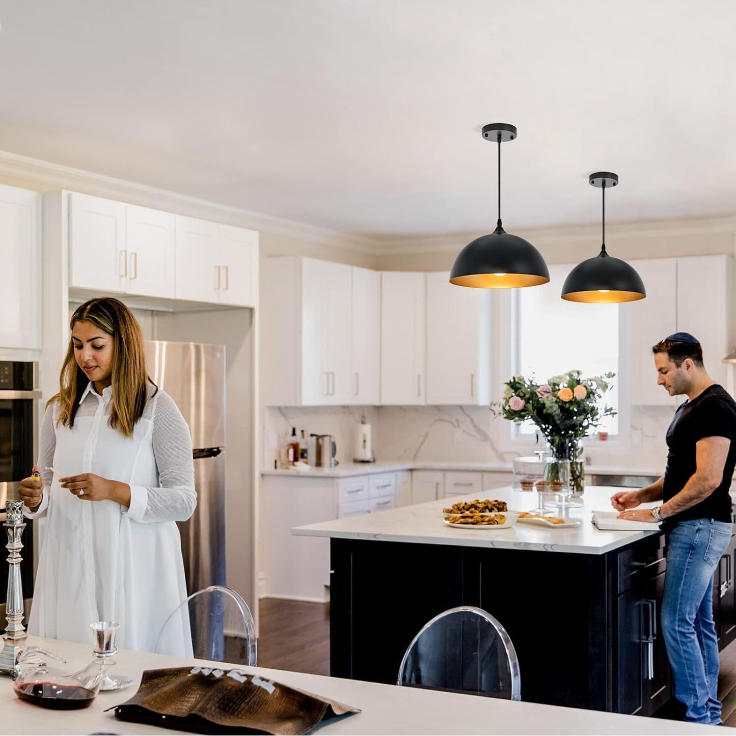 2 Farmhouse Dome Pendant Lights
