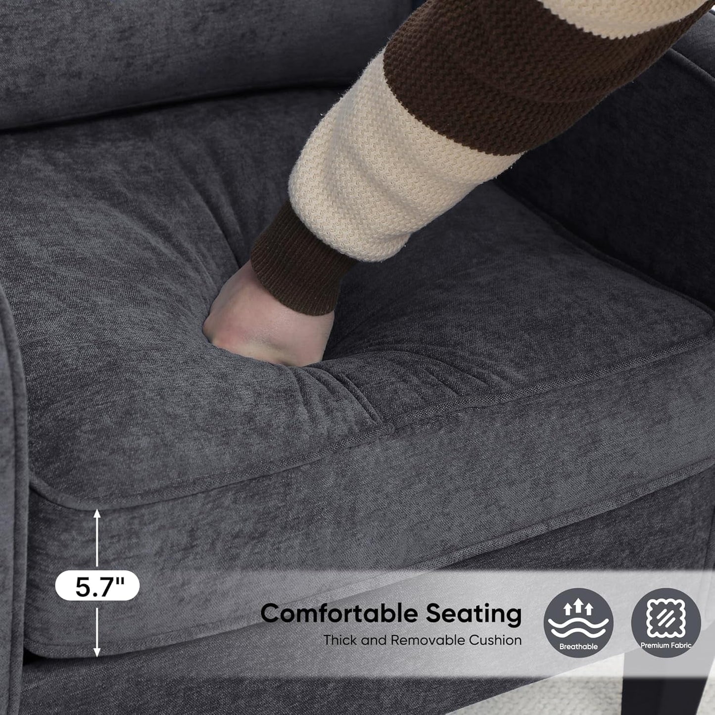 Dark Grey Mid Century Modern Accent Chair For Living Room