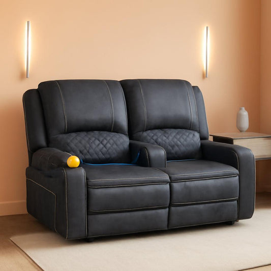 Gray Velvet Manual Recliner Loveseat With USB Ports