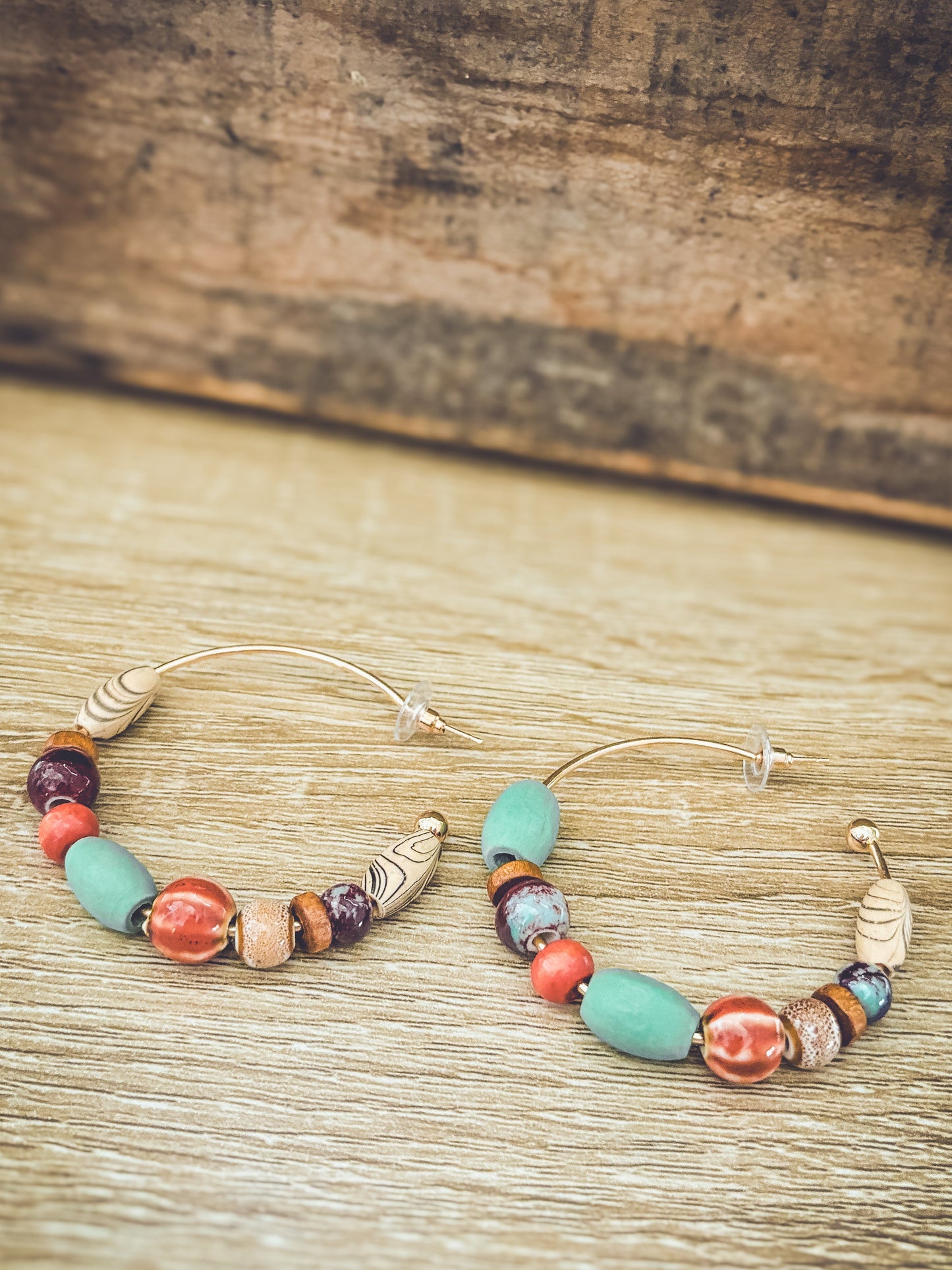 Bohemian Colorful Beaded Stone Hoop Earrings