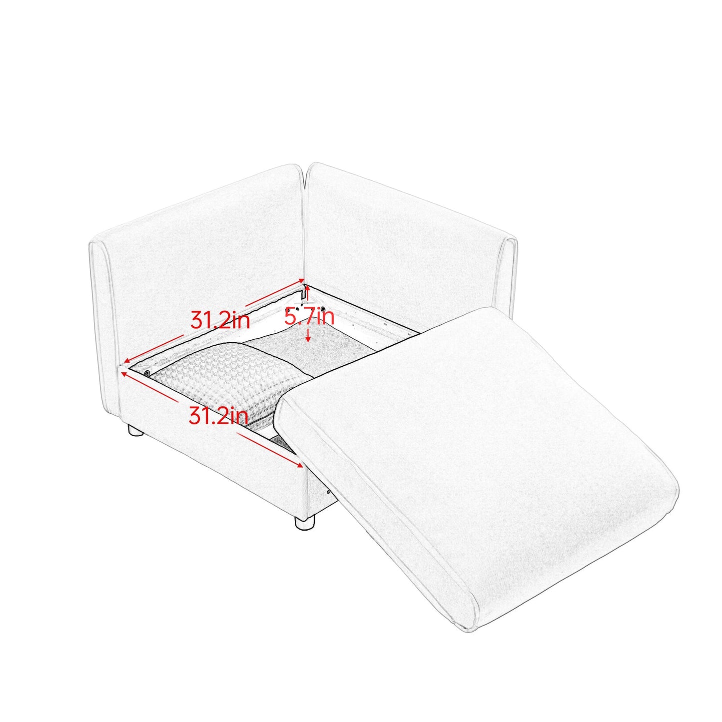 Stylish White Chenille 2-Seater Sofa with Storage Seat, Cylindrical Backrest and Armrests, Modern Fabric Loveseat Featuring Hidden Storage Space