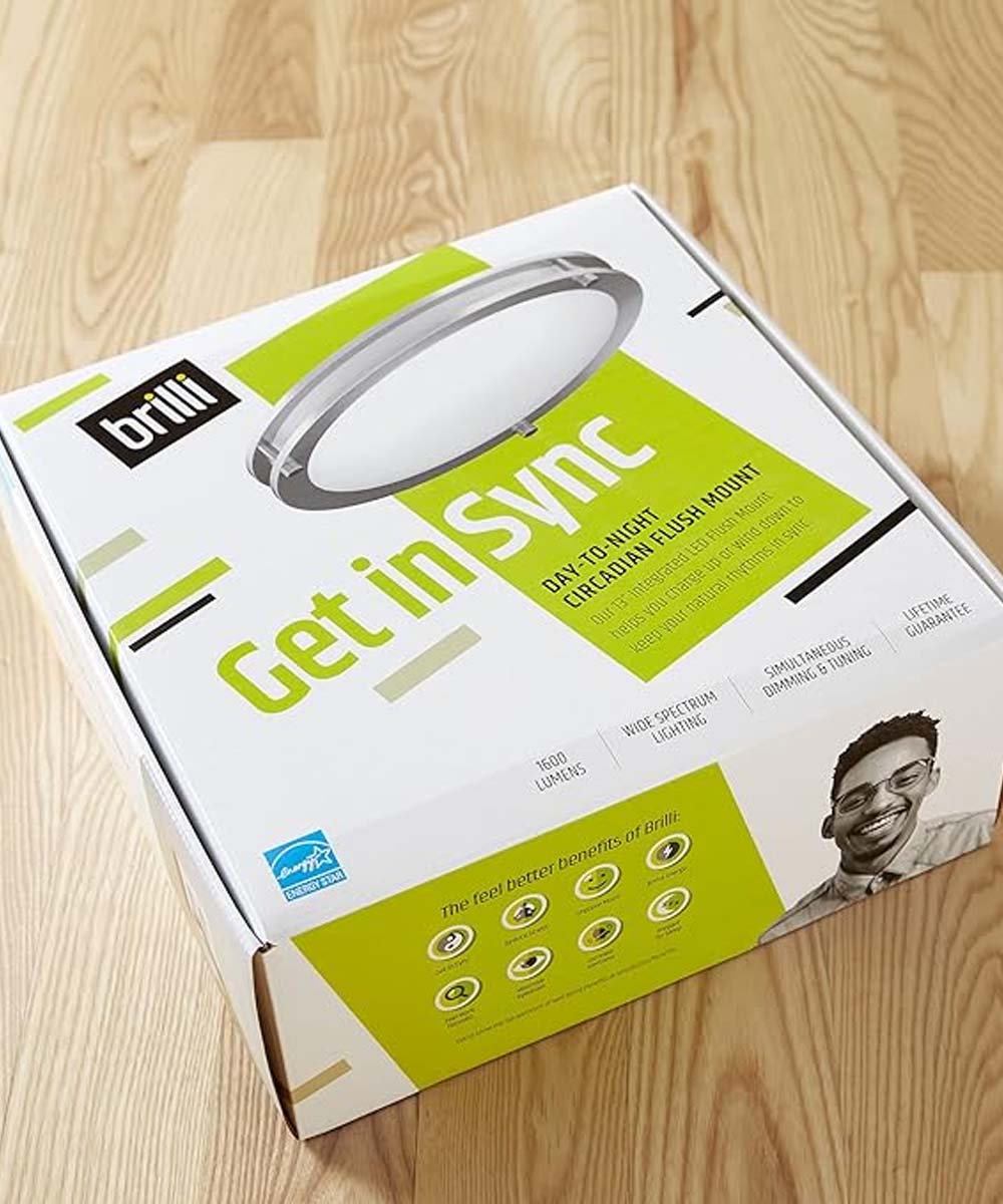 Brilli 13"W 1-Light LED "Get in Sync" Day-to-Night Circadian Flush Mount Light Fixture