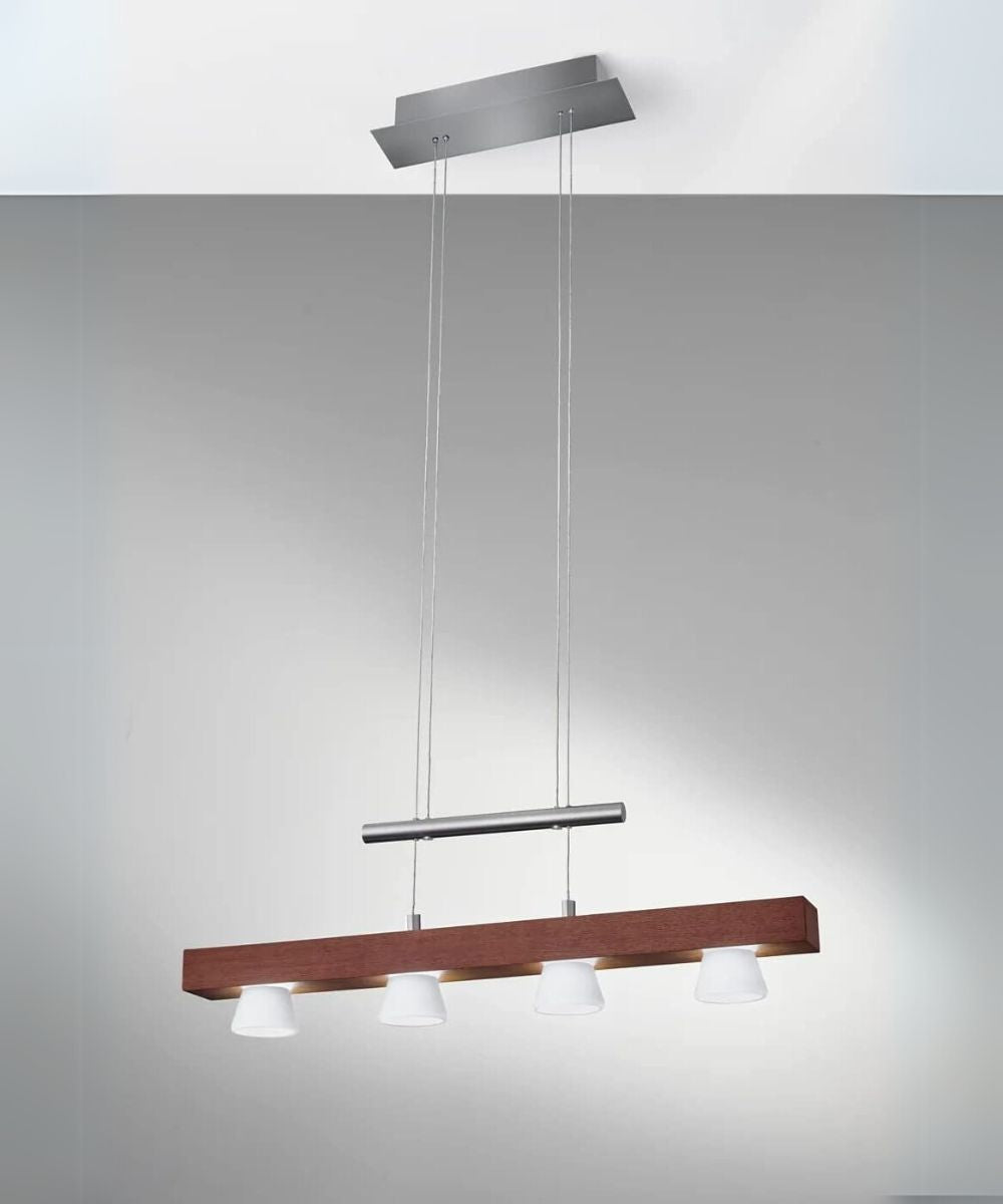 Adesso Burlington 24" W LED 4 Light Island/Dining Modern Pendant, Walnut Brushed Steel Metal Finish