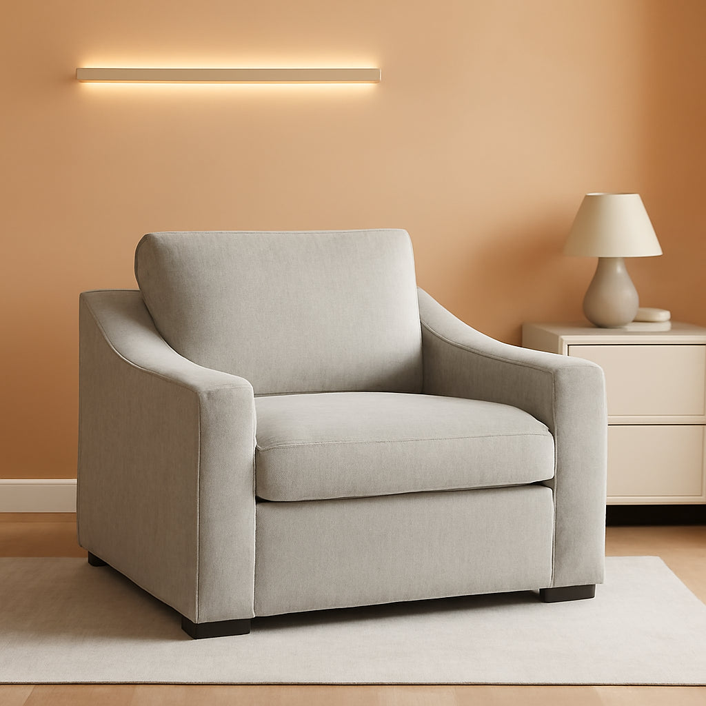 47 Inch Linen Fabric Armchair Pair Oversized Oatmeal