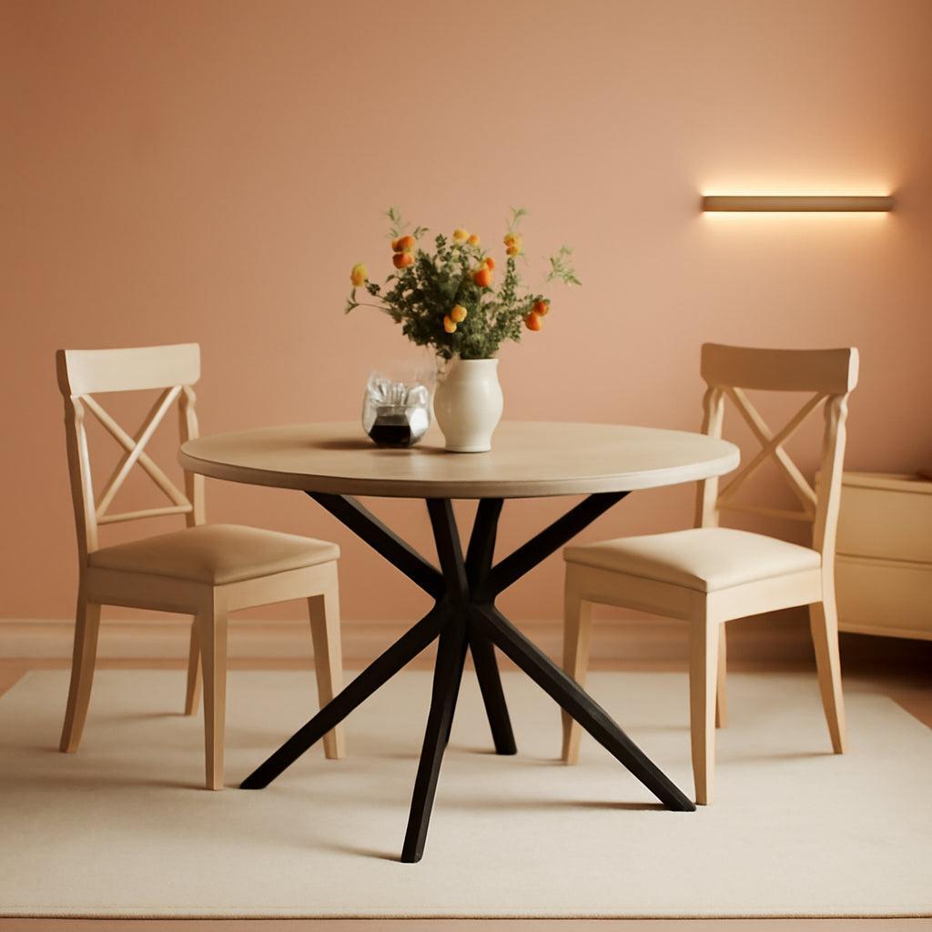 Round 47 Inch Circular Dining Table Natural Oak Finish