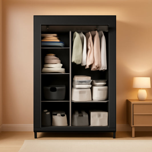 Portable Closet Organizer Black With 6 Shelves And Rod