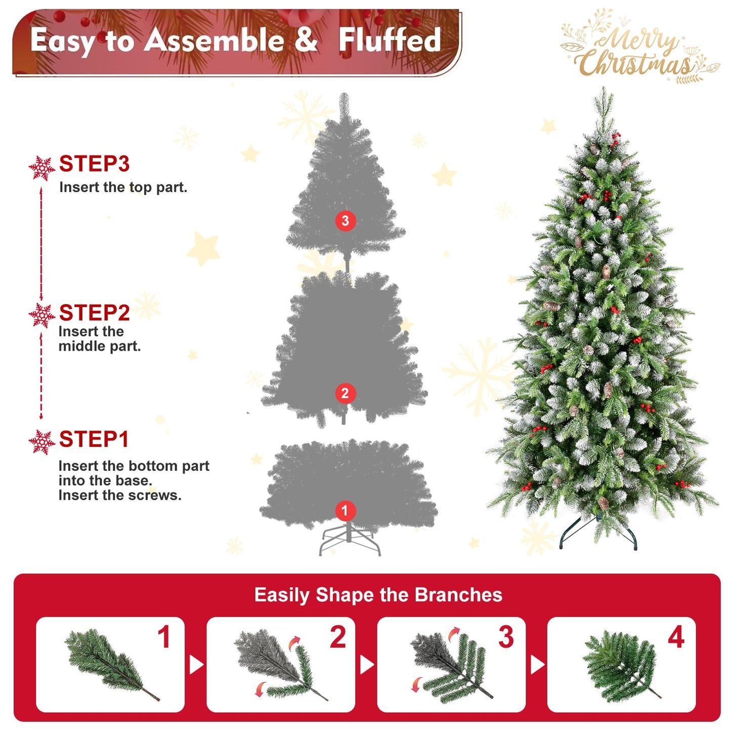 6ft Pre-Lit Artificial Christmas Tree with 380 Warm White Lights