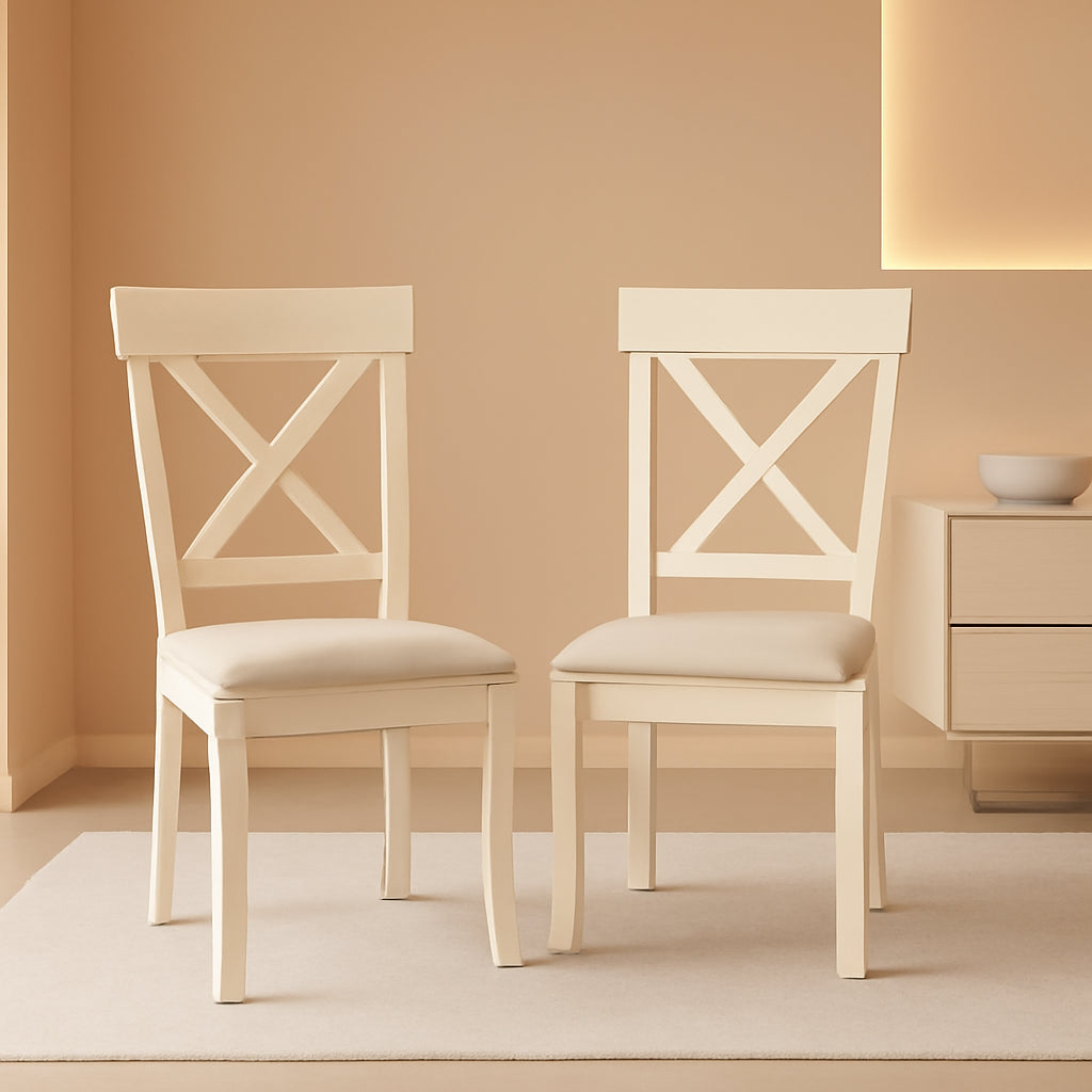 Prato Wood Cross Back Dining Chairs Antique White Tan